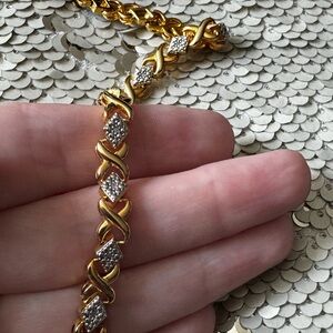 14k gold plated and diamond X necklace NWT